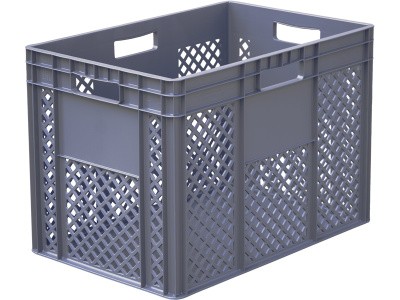 Ящик 600x400x420 перфорированный с ручками серый, код: 32740