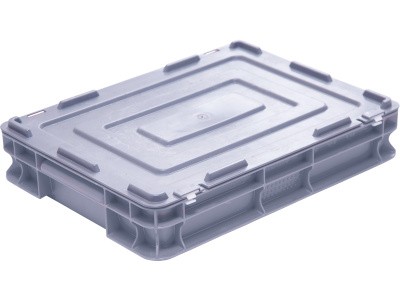Ящик 400х300х75 с крышкой на петлях , серый, код:28567