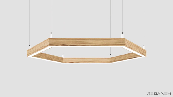 Шестиугольный светильник WOOD HEXAGON 3000K 80W Ясень оливковый, корпус 