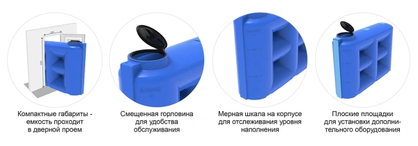 Емкость S 3000 л под плотность до 1,2 г/см³ с откидной крышкой синяя